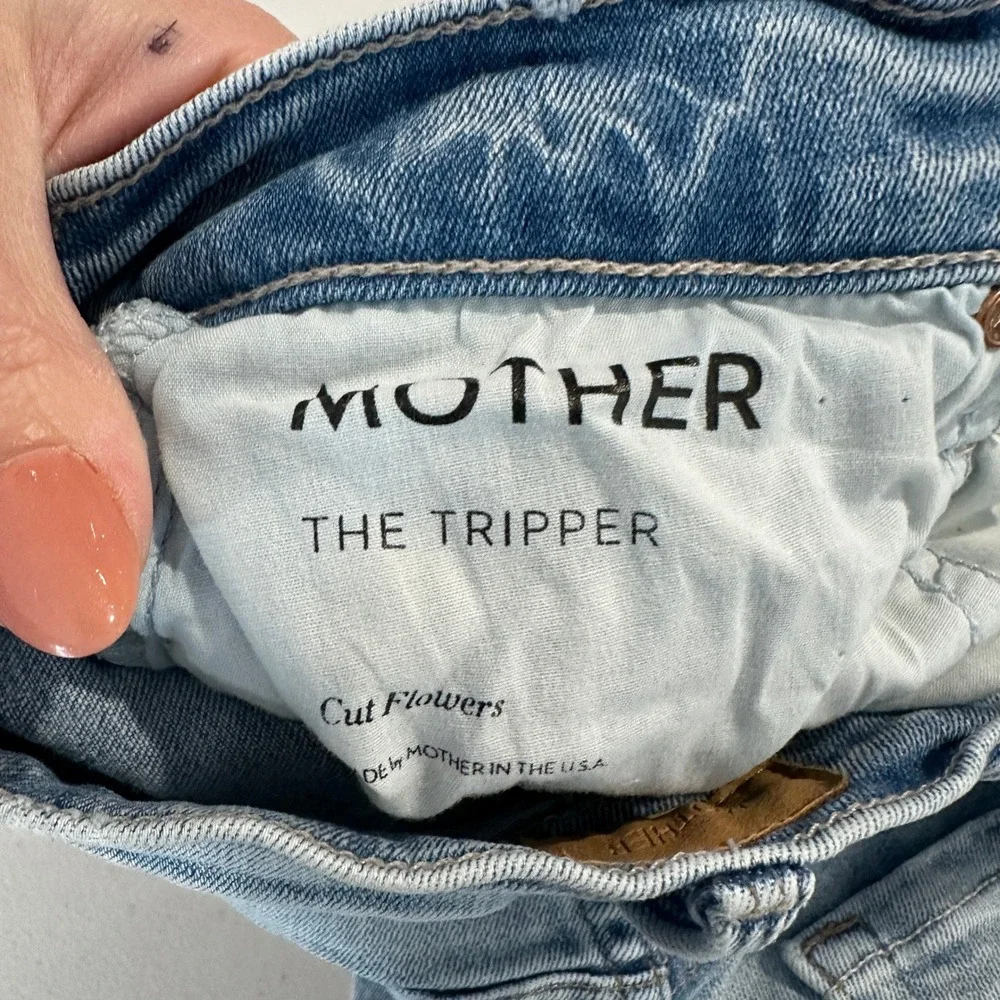 Mother The Tripper Cut Flowers High‎ Rise Distressed Straight Leg Ankle Jeans 26